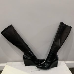 NIB Balenciaga Pointed Toe Wedge Leather Boots, 36